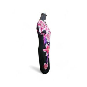 Frank Lyman Design Black Midi Dress with Pink Floral Print Size 6
